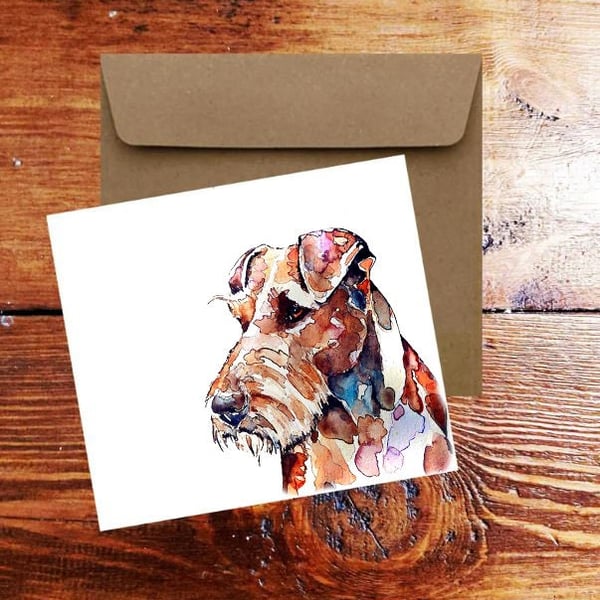 Irish Terrier IV Square Greeting Card- Irish Terrier Dog card, Irish Terrier Dog
