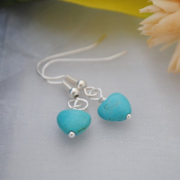 Turquoise howlite heart & silver earrings