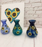Small Blue Glass Vase Hand Painted With Sunflowers 