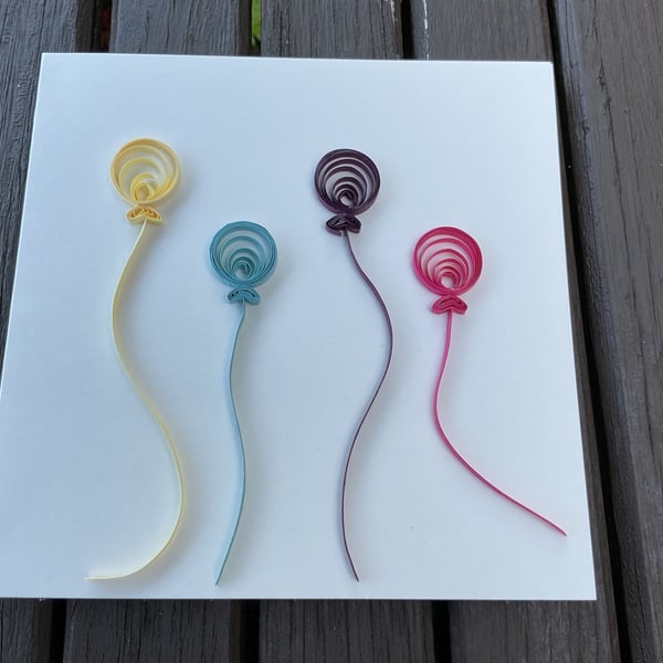 Four Quilled Balloons on a Ivory Greetings Card