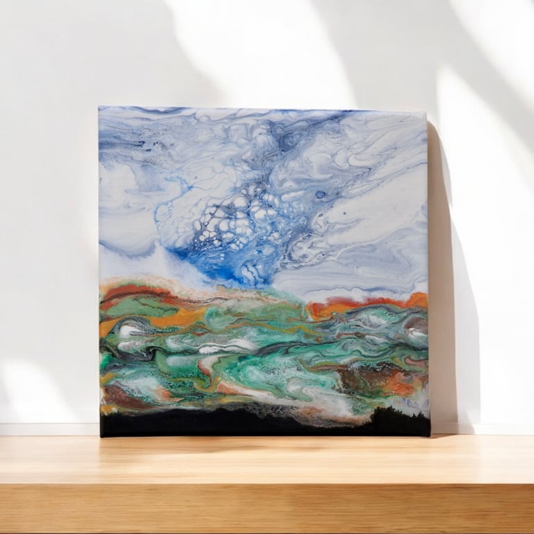 Windy Hexham hills , acrylic fluid art painting 