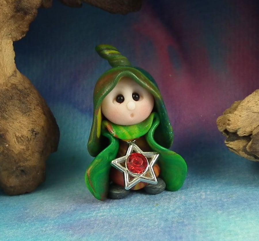 Spring Sale ... Tiny Stargazer Gnome 'Polly' with jewelled star OOAK Sculpt 