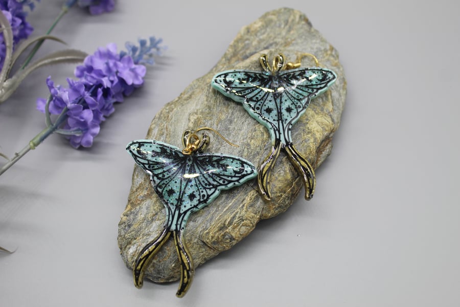 Luna Moth Earrings, Luna Moth, Resin Earrings, Statement Earrings, Gift for Her