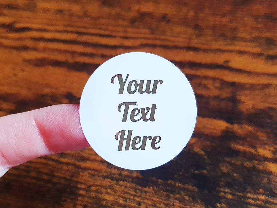35 x Foiled Custom Personalized Any Text 37mm Stickers - Small Business Supplies