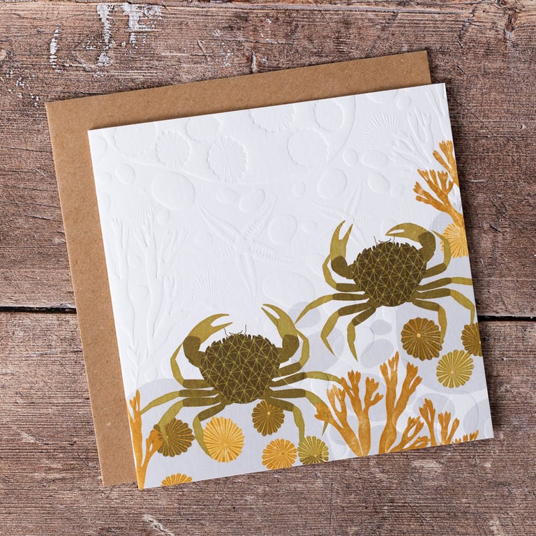 Crab Greeting Card Hand Embossed Single Birthday Thank You Card