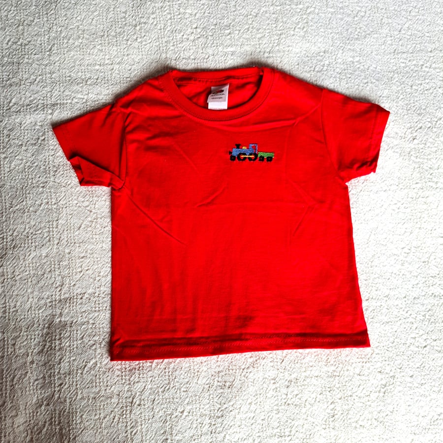 Train, T-shirt, age 1-2 years, hand embroidered