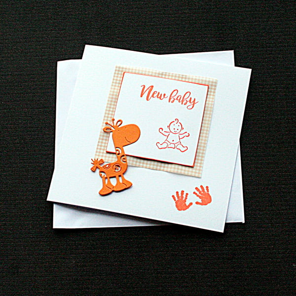 Orange Baby Giraffe - Handcrafted New Baby Card - dr17-0075