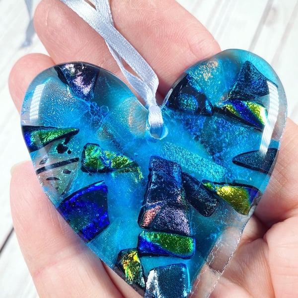 Fused glass hanging heart in a gift box 
