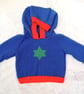 Little Star Child's Blue Hooded Jumper with Red Trim and Green Star, Baby Gift