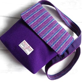 'Harris Tweed®' Bag in Deep Purple with Striped Flap and Strap