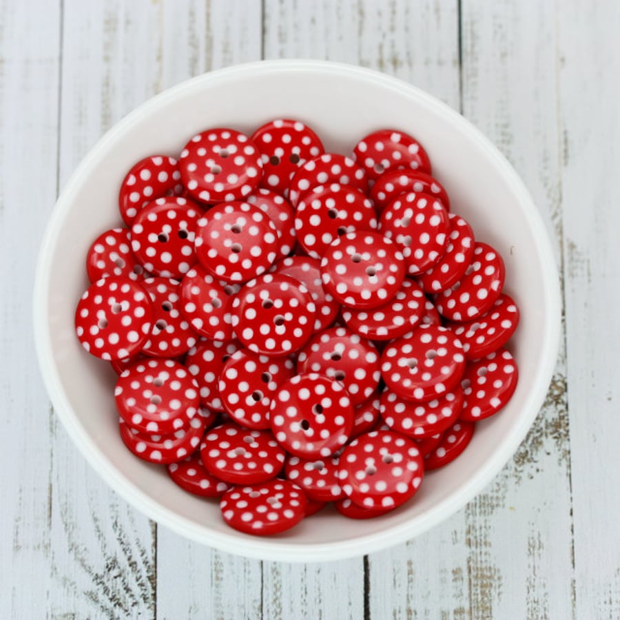 Red Polka Dot Buttons, Spotty Buttons 10mm