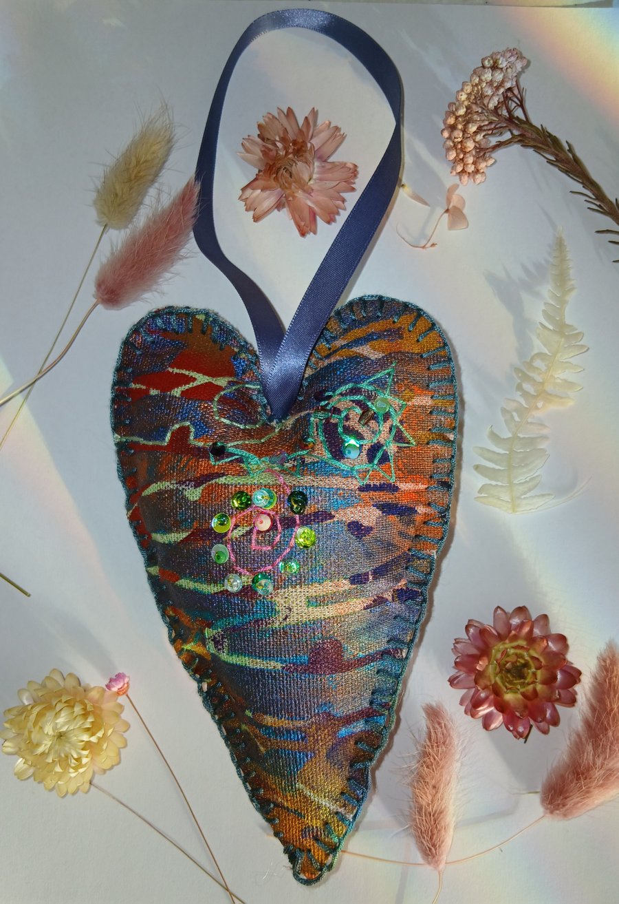 Linen hanging heart decoration 