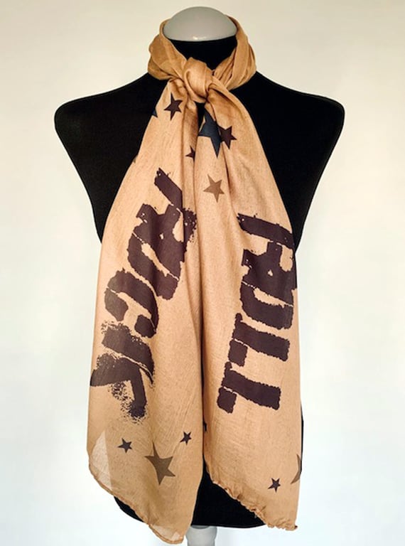 Rock N Roll Scarf Music Fans Vintage Fashion. Brown. Lightweight