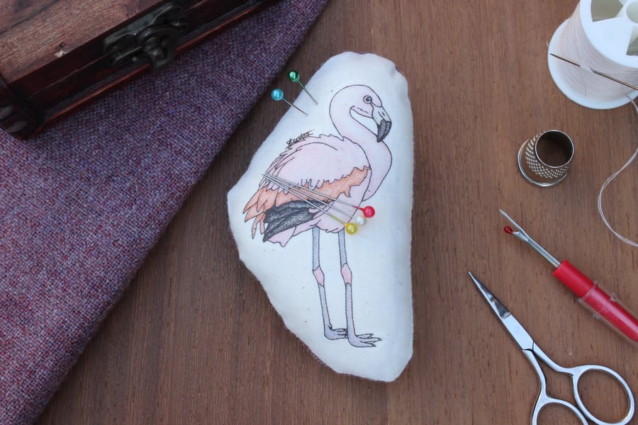 Flamingo Welsh Tweed Magnetic Pin Cushion - Bird Plush Needle Minder