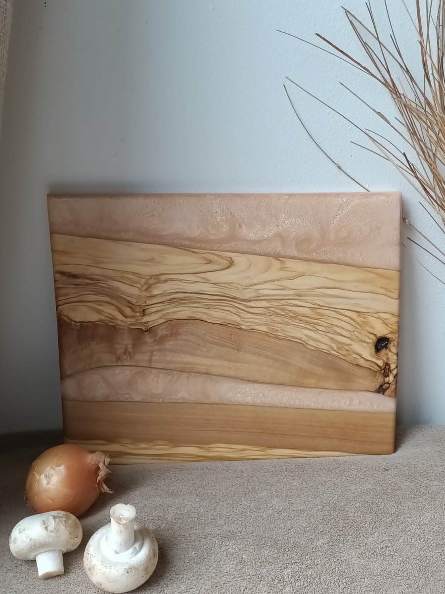 Italian Olive wood and rose gold resin chopping board kitchenware marble effect