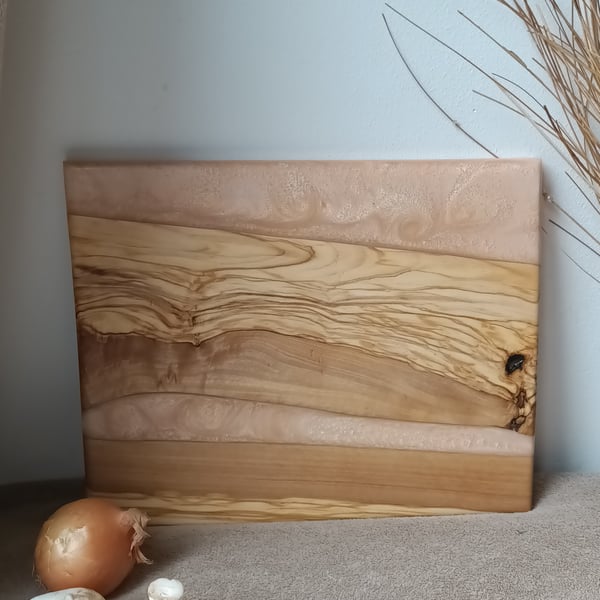 Italian Olive wood and rose gold resin chopping board kitchenware marble effect