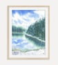 Snowy Lake with Pine Trees Art Print, Winter Landscape Wall Art, Mountain Lake