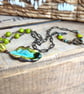 Handmade Turquoise and Lime Ceramic Leaf Necklace with Antique Brass Chain
