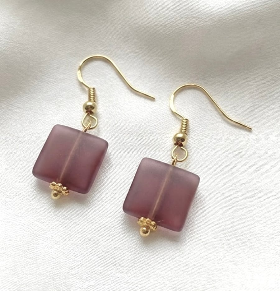 Handmade Square Frosted Glass Mocha Earrings