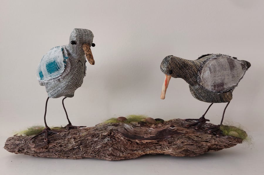 Small waders on driftwood sculpture ornament decoration 