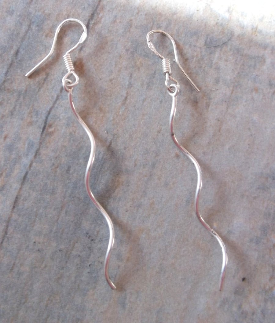 Sterling Silver Long Spiral Drop Earrings
