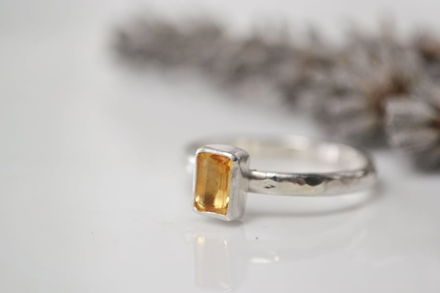 Citrine and sterling silver birthstone stacking ring