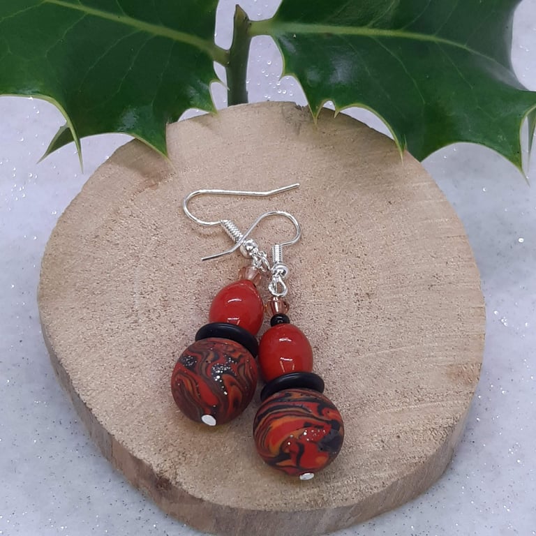 Colourful handmade polymer clay dangly earrings