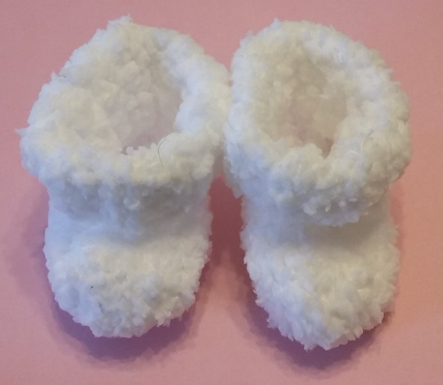 Snuggly Hand Knitted Bootees 0-6 months - White