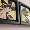 Framed modern mosaic art duo