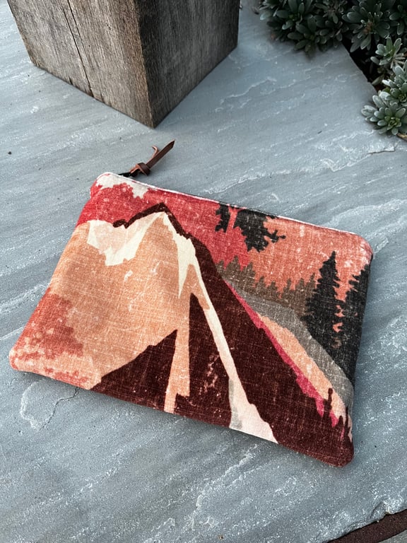Mountain velvet zip pouch - reclaimed materials
