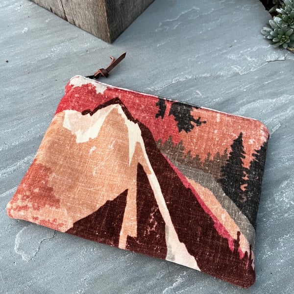 Mountain velvet zip pouch - reclaimed materials
