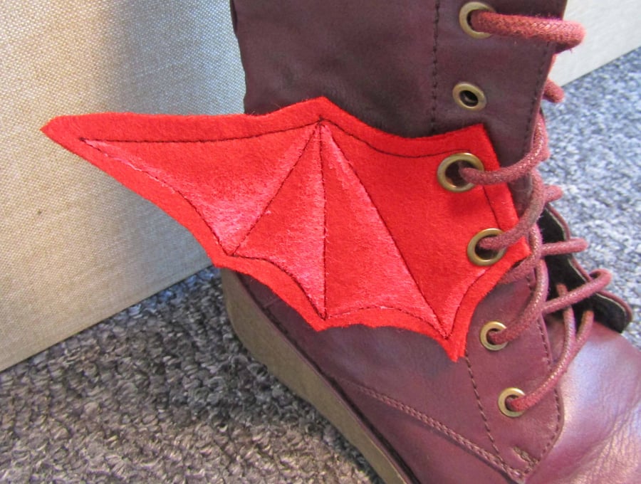 Steampunk Fabric Boot Wings Bat Wings Red Pink