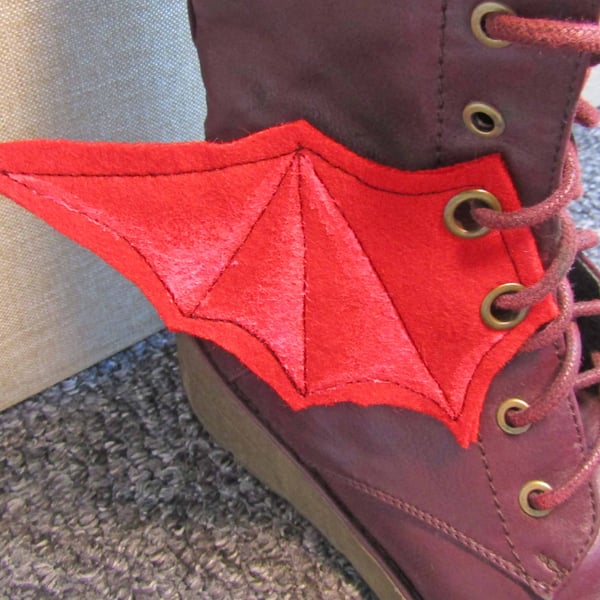 Steampunk Fabric Boot Wings Bat Wings Red Pink