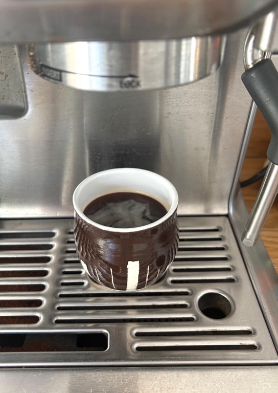 Handmade Ceramic Espresso Cup: Dark Chocolate Art Deco Design, Espresso or Shot.