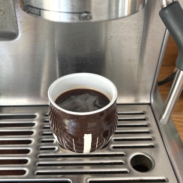 Handmade Ceramic Espresso Cup: Dark Chocolate Art Deco Design, Espresso or Shot.