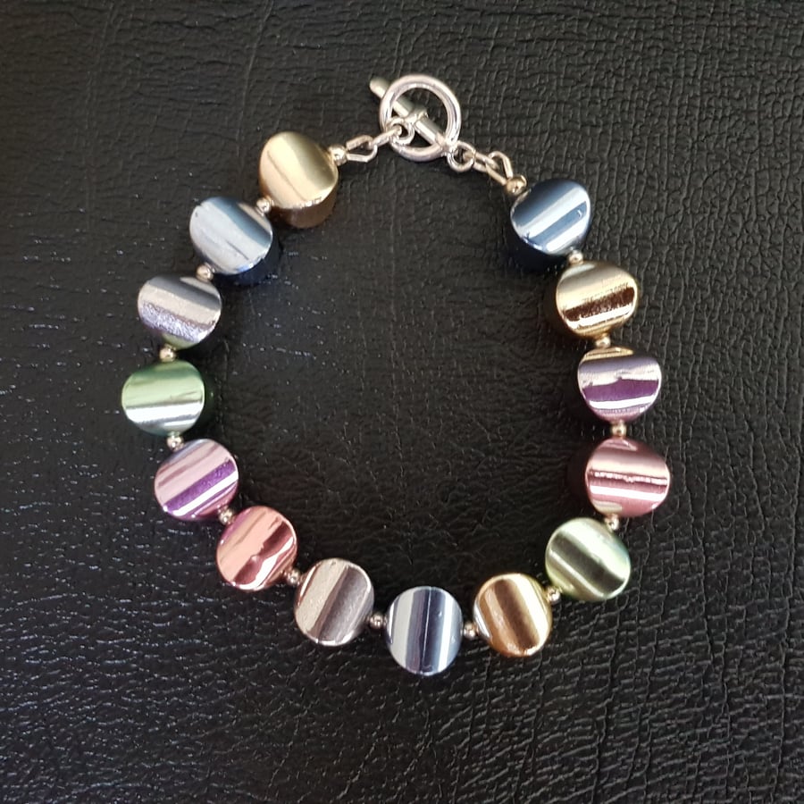 Metallic 'Cushion' bead bracelet, with silver plated clasp and beads