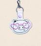 Kawaii Pig Keyring - Embroidered Animal Bag Charm with Glasses