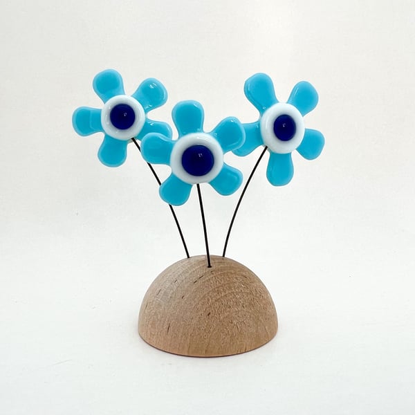 Fused Glass Happy Hippy Flowers (Turquoise) - Handmade Fused Glass Sculpture