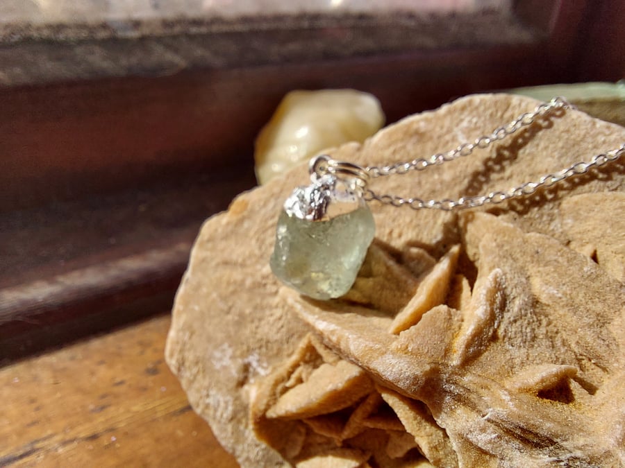 Raw Aquamarine Crystal and Sterling Silver Necklace - March Birthstone