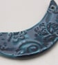 Petrol Blue Leaf Pattern Ceramic Crescent Bib Pendant - Image 2
