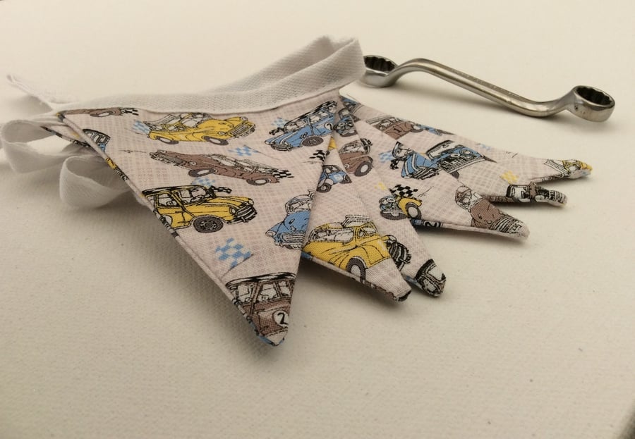 Rally Car Bunting, with Racing Minis and Morris Minors Flags, Classic Cars 