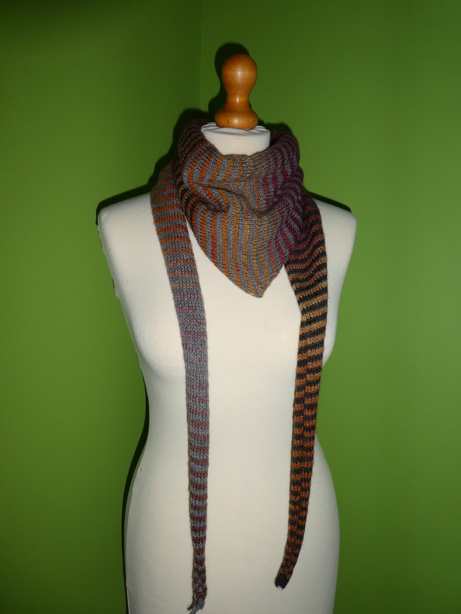 Striped Scarf in Autumnal Shade with Light and Dark Grey. Colour Gradient Scarf.