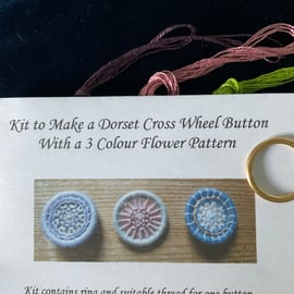 Dorset Button Flower Pattern Kit, Green, Pink and Grape, F10