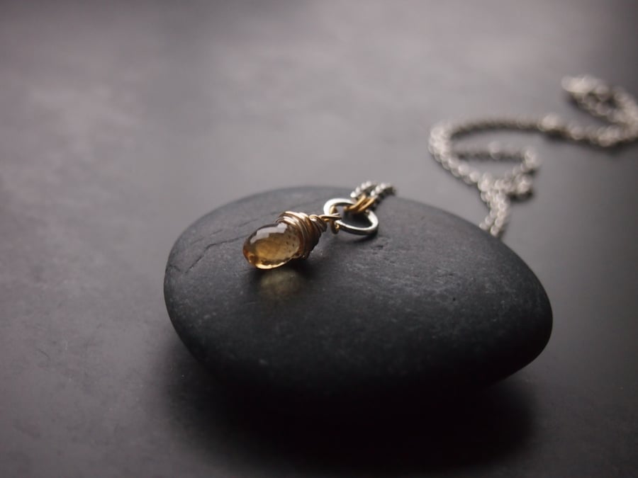 Fine Chain Silver Necklace with Golden Citrine (November Birthstone)