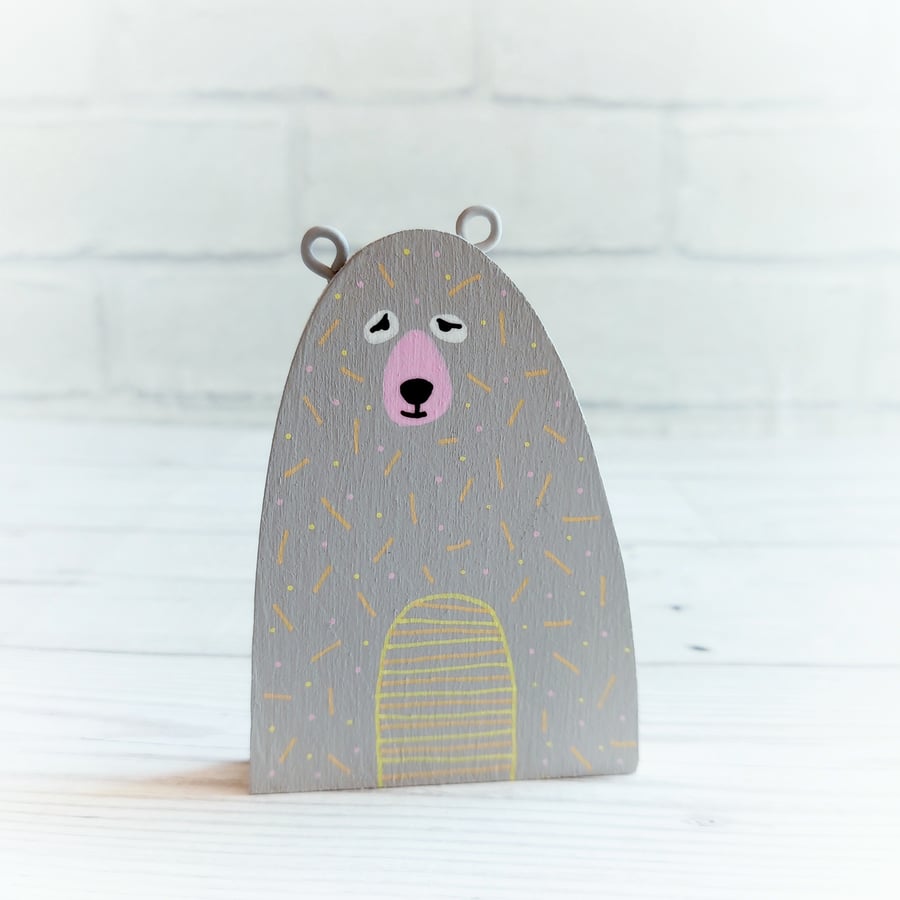 Grey Bear, Handmade Wooden Bear