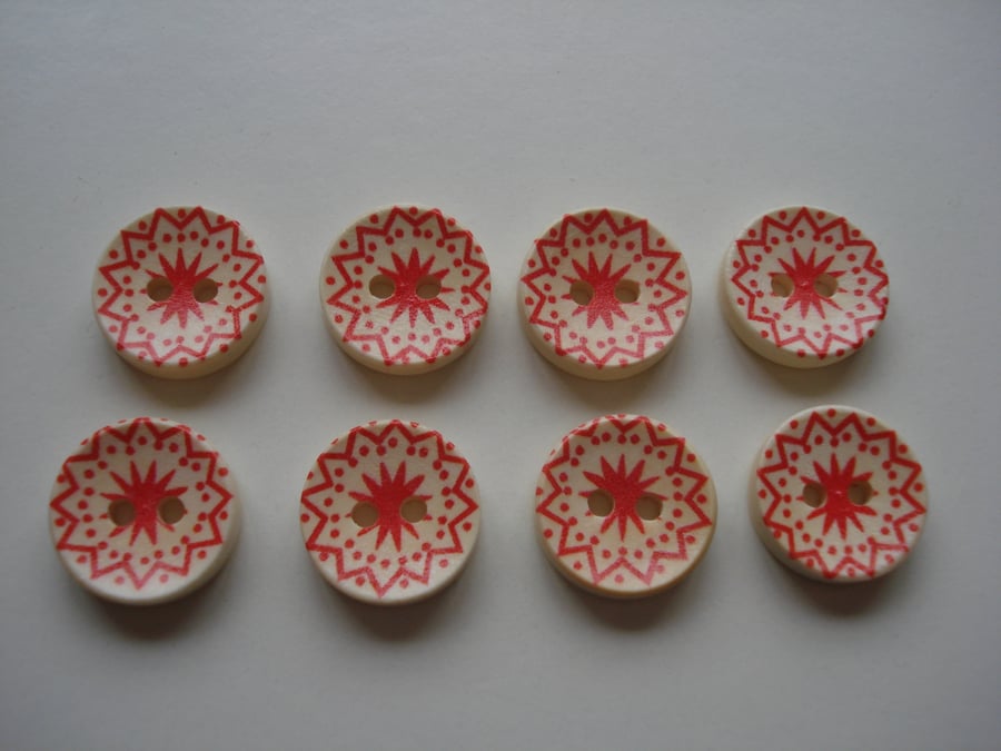 8 Scandi Style Buttons - Geometric - Red - Star