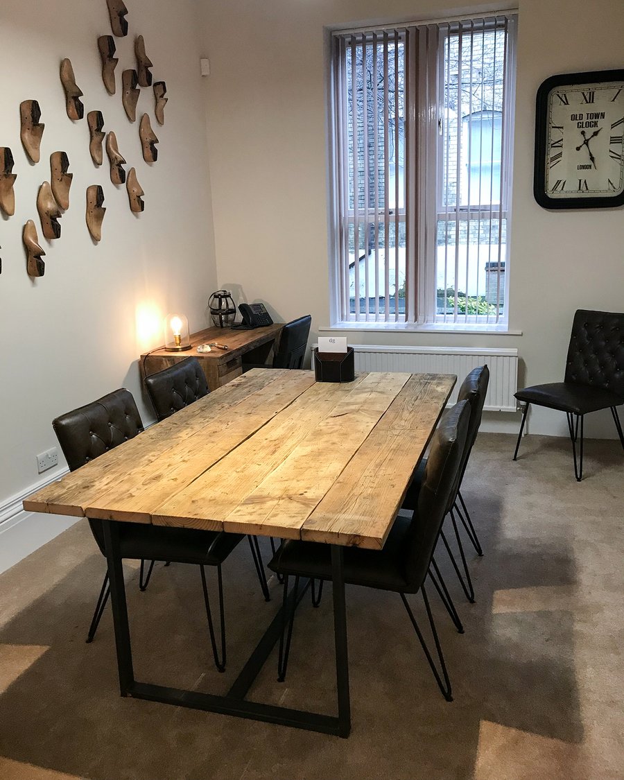 Meeting Room Rustic Table made from Scaffold Boards & Steel Box Section Legs