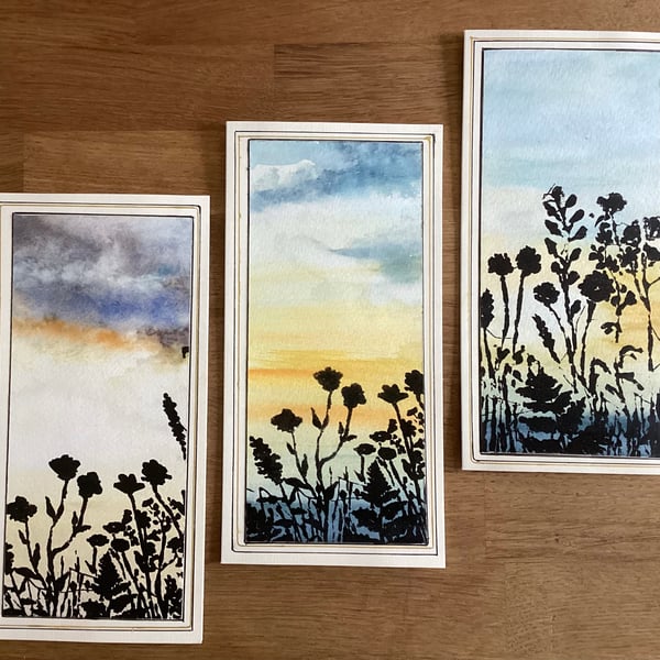 3 pack of greetings cards, Flowers at Sunset