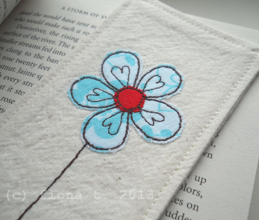blue embroidered fabric bookmark - for macmillan