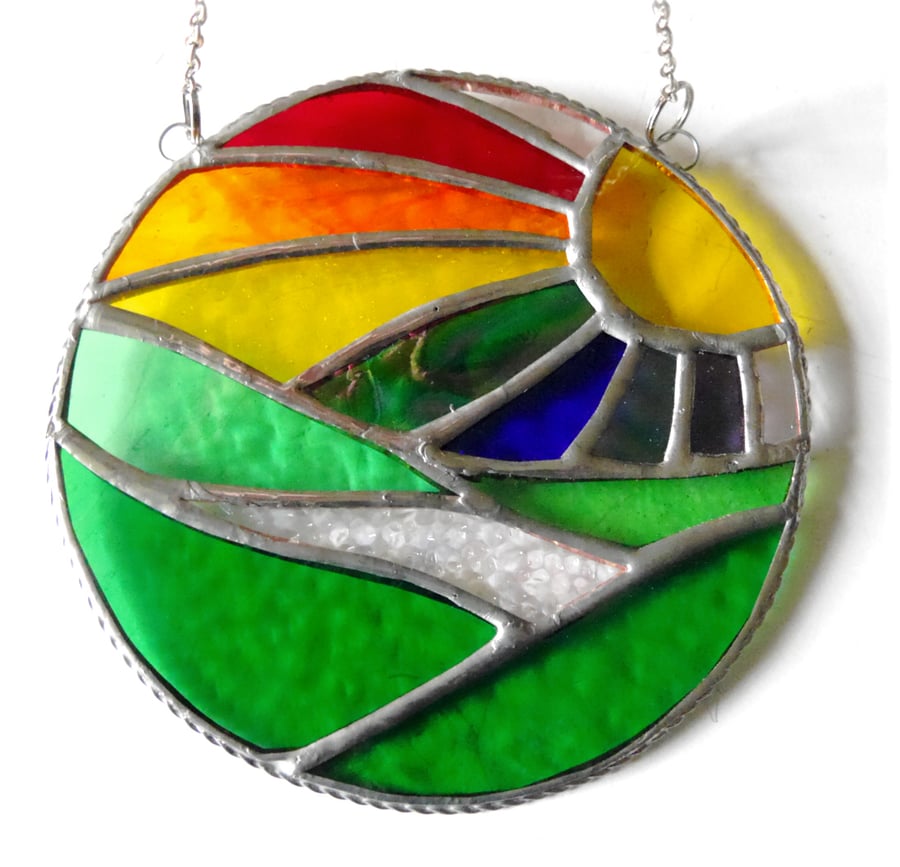 New Day Stained Glass Suncatcher Handmade Rainbow Ring 055